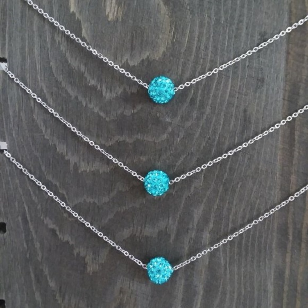 Turquoise Rhinestone Bead Necklace - Picture 1 of 5